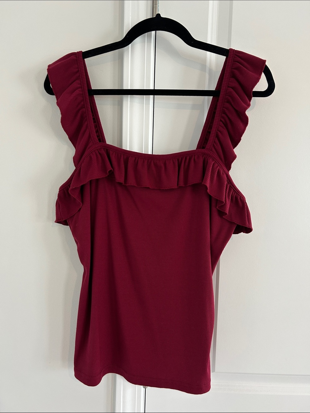 Amazon Ruffled Square-Neck Tank Top - Burgundy